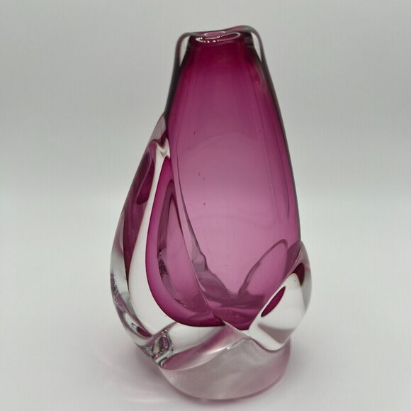 Pink Glass Bud Vase Signed by Unknown Artist, Dated 1989 - Unique Collectible - Picture 1 of 15